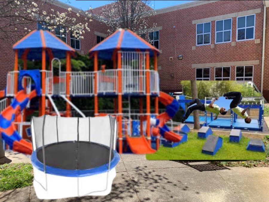 Located in the WCHS courtyard, the new playground is complete with a trampoline, jungle gym, several slides and a parkour obstacle course.