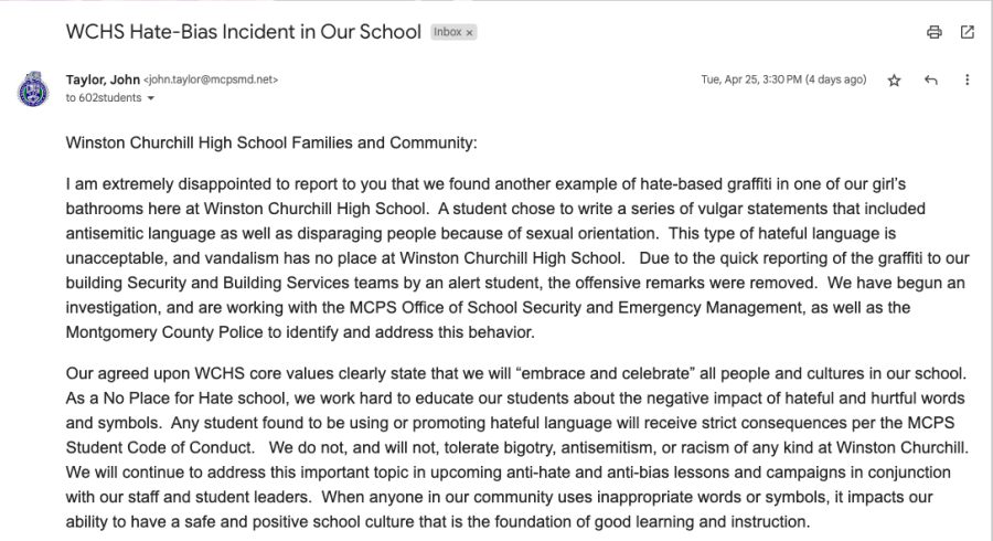 On+April+25%2C+2023+Principal+John+Taylor+sent+out+an+email+about+the+graffiti+found+in+the+WCHS+bathroom.+This+event+resulted+in+a+restorative+justice+lesson+during+pride+the+next+day.+