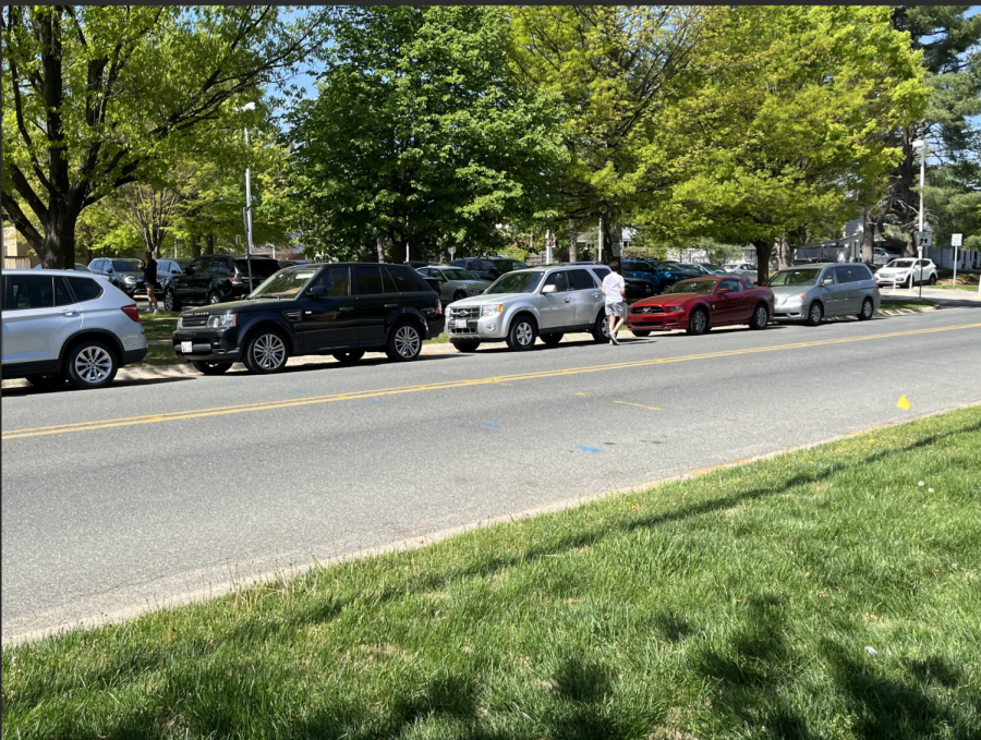 Student cars parked on Victory Lane on April 19. Victory Lane is a popular street for students to park on due to its proximity to WCHS. 