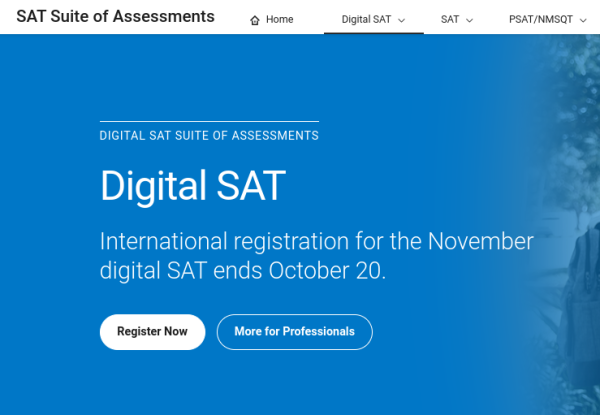 On the official College Board, as seen above, information on the new Digital SAT can be found. Although SAT test centers in the U.S. still administer the traditional paper test, that will change in the spring of 2024.