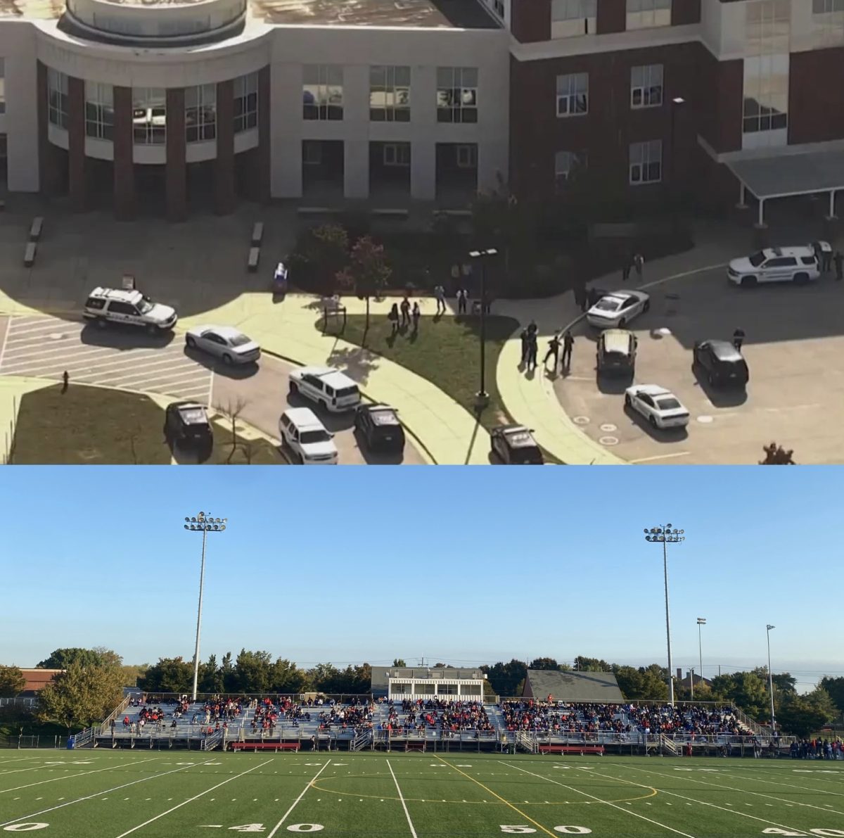 Police cars are stationed outside Montgomery Blair High School on Oct. 16 after a bomb threat was made to the school. This would be one of three bombs threats made to the school, including one of nine threats from numerous MCPS schools, all within the month of October. 