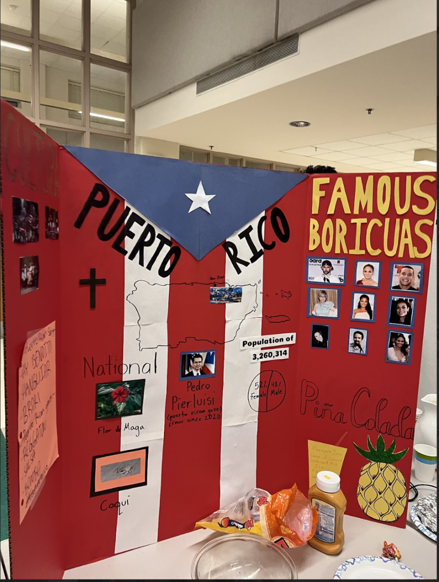 Students prepared original Latin American country displays complete with informative posters, homemade food samples, and games for Noche Latina 2023 on Oct. 18, 2023.