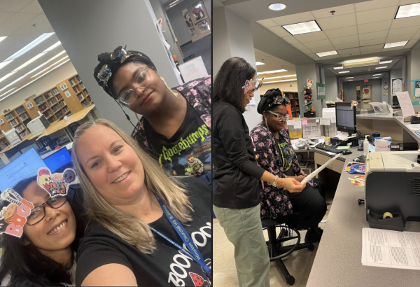 WCHS media specialist Paige Pagley and WCHS media assistants Lucya Coil and Nia Muhammad work behind the scenes in the WCHS Media Center.