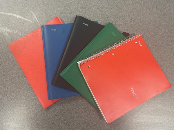 An anonymous students binder, who chooses to color code his subjects to help his memory of course material.