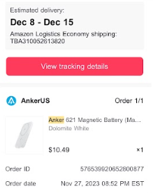 Eric Bomfims confirmation order for his battery pack ordered from TikTok Shop depicts the massive deals that TikTok shop offers. He got a $40 product for $10. 