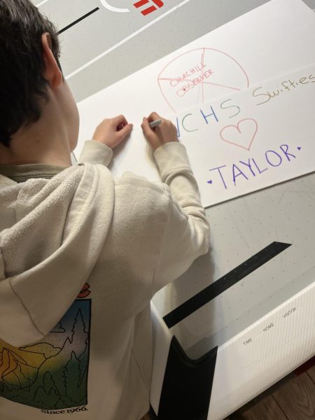 WCHS freshman Blake Blakely works with her pro-Taylor group create posters supporting their cause and bashing The Observer. 