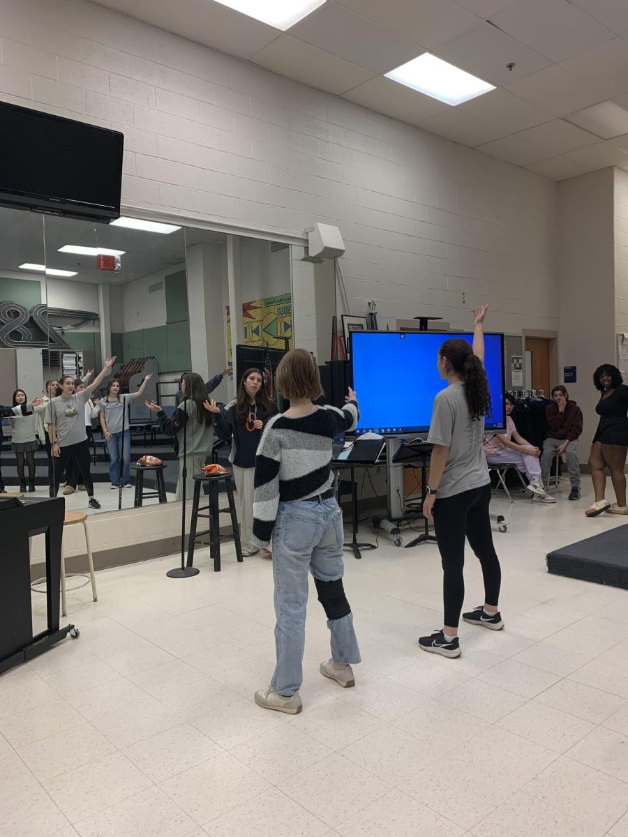 WCHS Blast members practice choreography and vocals in preparation for the outdoor shows this April. Formations for the numbers are based around the animal features.