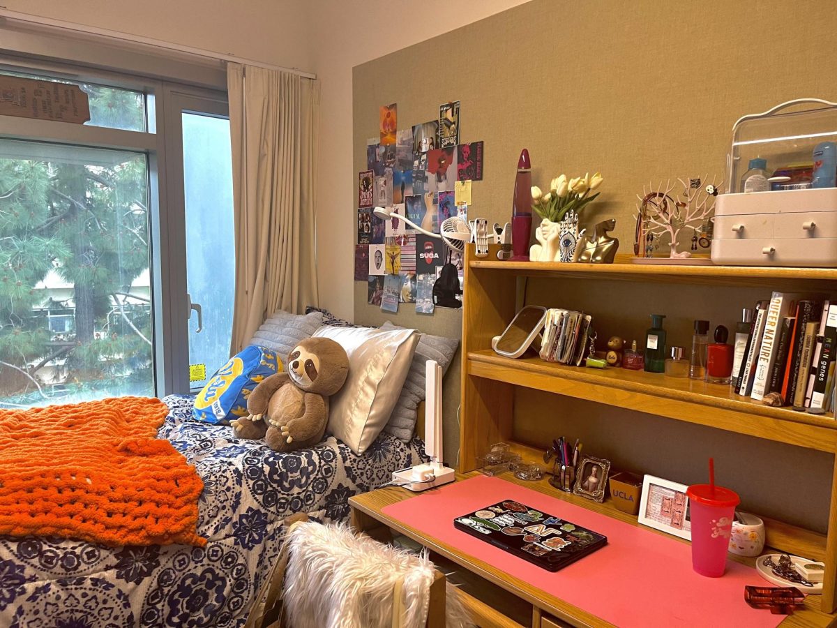 Sloane Levys dorm room at UCLA is an example of a dorm made custom unique. It is filled with practical necessities in addition to fun, personal items to make it feel like home. 