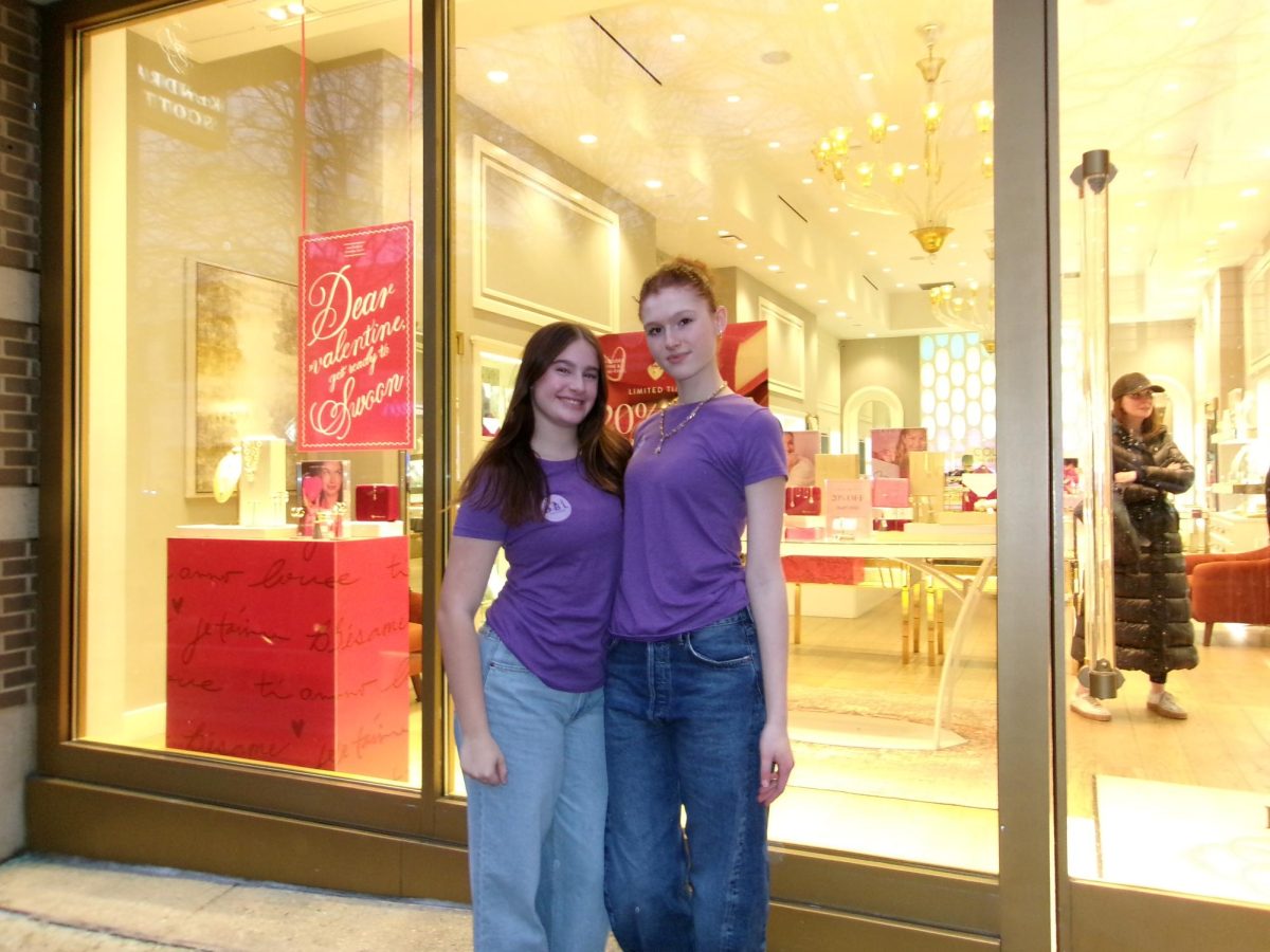 Dancers Beyond Labels founders Kendyll Morandi, left, and Anya Kleinman, right, pose in front of the Kendra Scott in Bethesda, MD, prior to their fundraiser there in March.