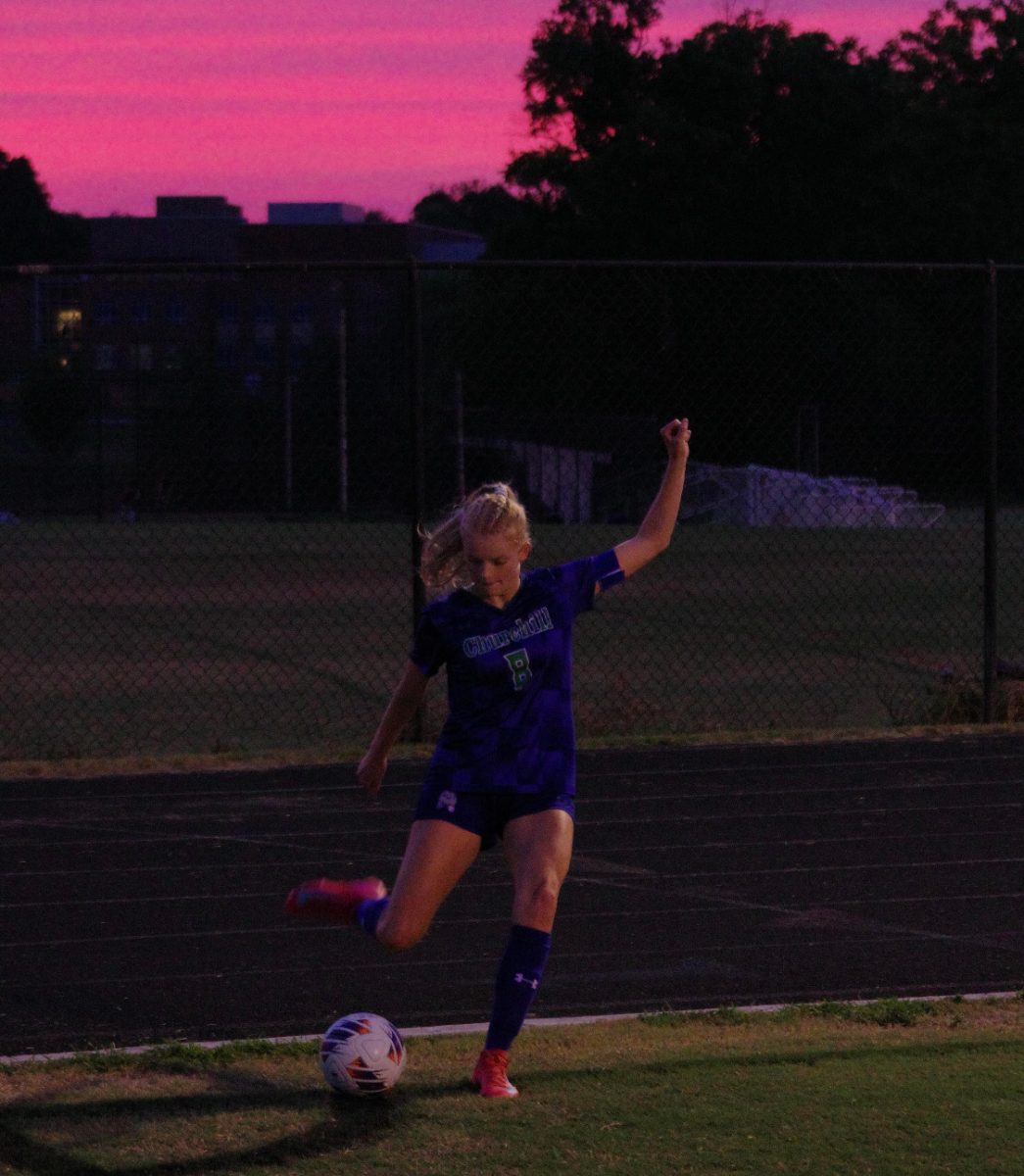 WCHS Senior Laila Foose kicks the soccer ball in her WCHS Varsity Girls Soccer game. She has 2 goals and an assist so far this season.
