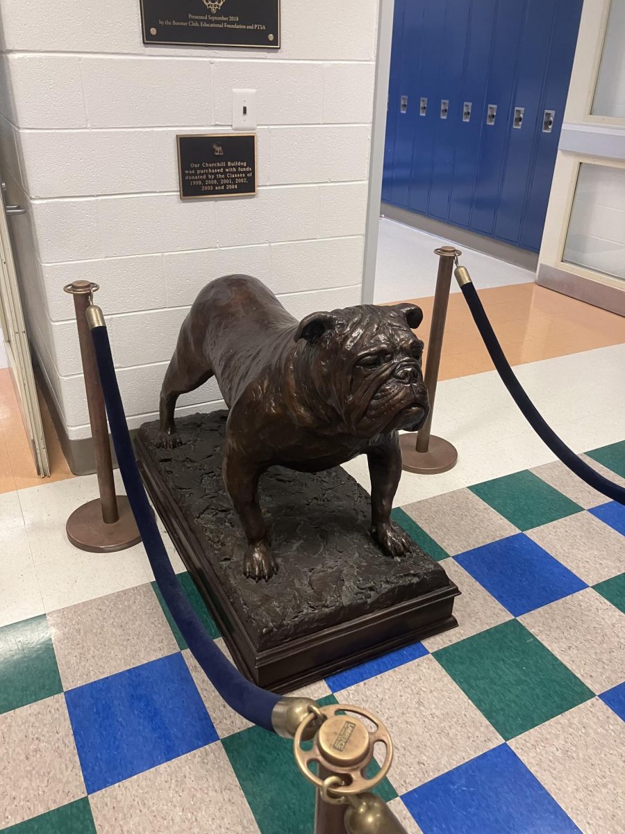 The bulldog statue on the second floor, a constant sight in our halls even as most students know little about the man behind WCHS's name. It stands as a reminder that honoring Winston Churchill means acknowledging both his accomplishments and problematic legacy.