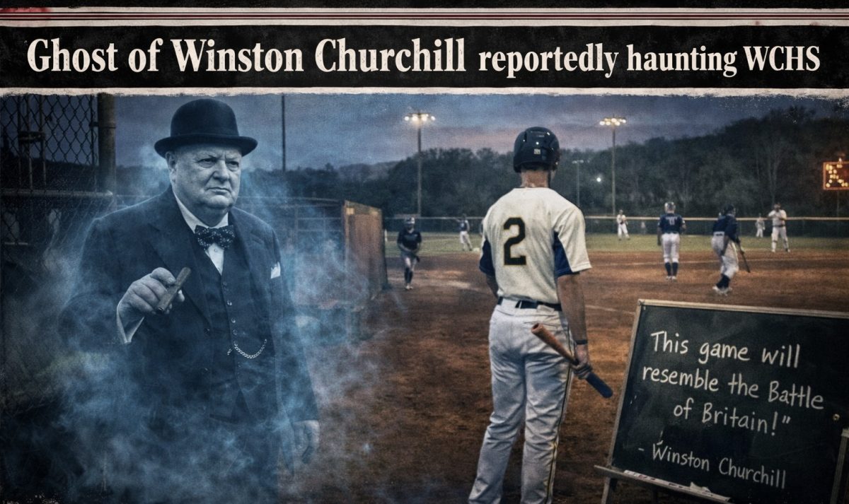 On April 1, the ghost of Winston Churchill delivers a motivational speech to the WCHS baseball team during an evening practice at the school field. Students say he compared the upcoming game to the Battle of Britain before vanishing into center field.