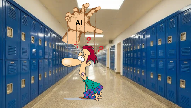 A WCHS student afflicted with the "AI Plague" wanders mindlessly around the school's hallways. The plague is spreading at a substantial rate as a result of heightened AI use amongst students.